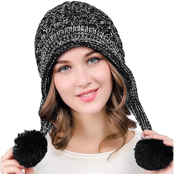DOCILA Winter Beanie Hat for Women Warm Fleece Lined Ear Flaps Knit Hat Cute Pom